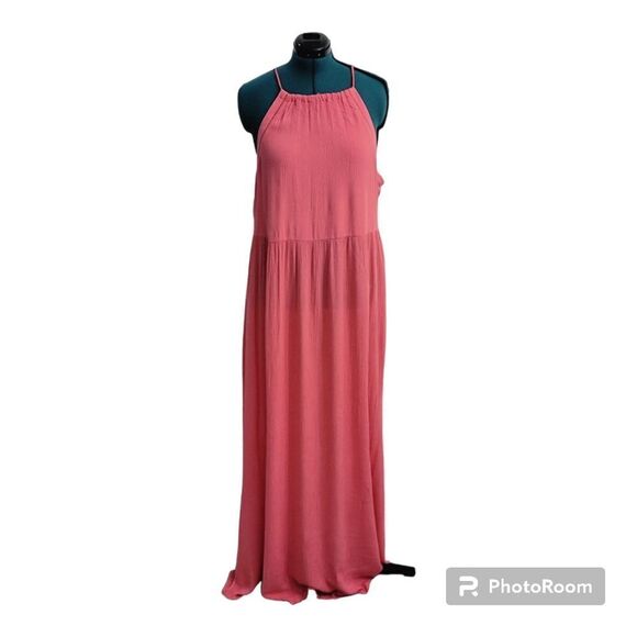 SO Salmon Coral Maxi Dress Sleeveless Tide Back Summer Rayon Dress Size XXL - Picture 2 of 11